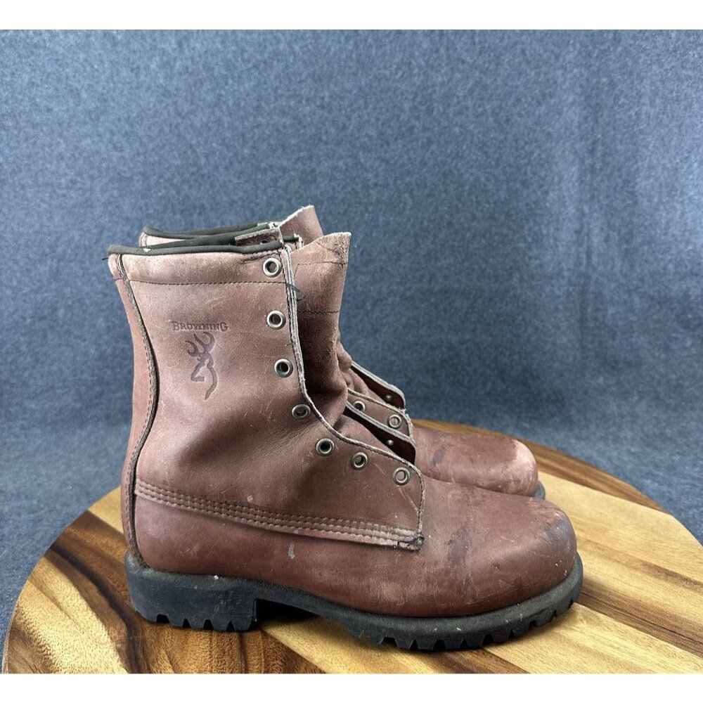 Vtg 70s Browning Arms Co Brown Leather Lace Up Work Boots USA Made Vibram Sz 8A